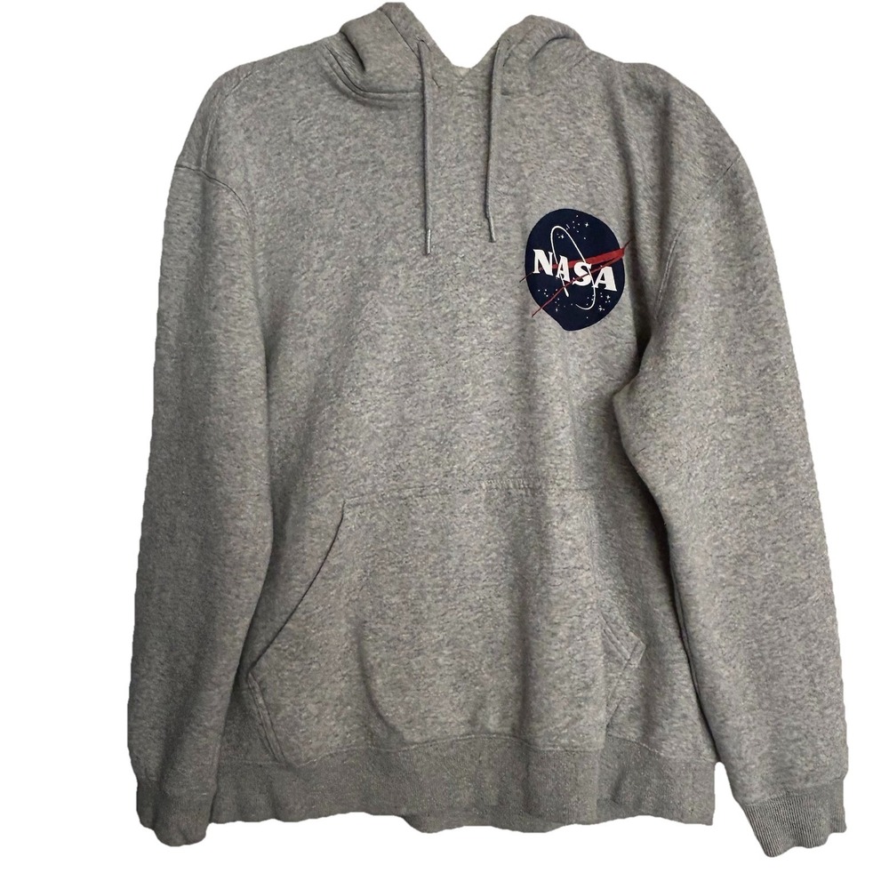 NASA Gray Pullover Hoodie by H&M Men Mediumโ Logo Front & Back